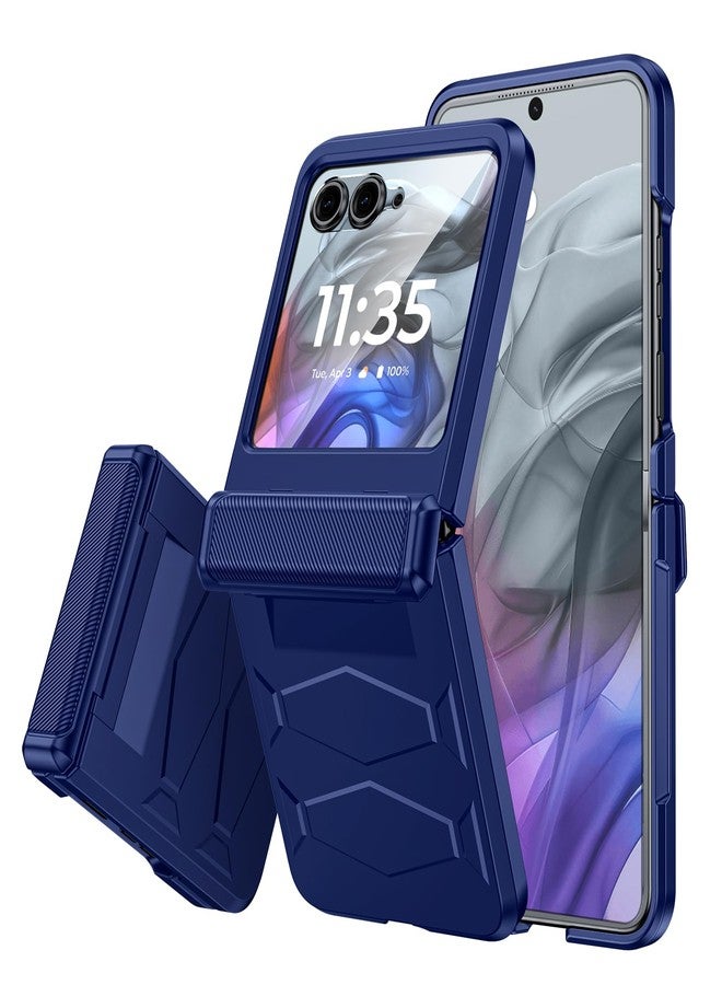 جراب Vizvera لهاتف Motorola Razr 2024 مع غطاء مفصلي، واقي شاشة مدمج، مقاوم للصدمات، غطاء شامل للهاتف الذكي، شحن لاسلكي لهاتف Motorola Razr 2024 (أزرق) - Image 1