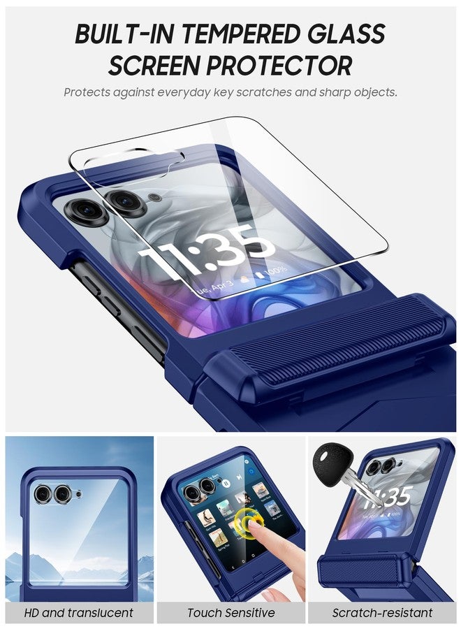 جراب Vizvera لهاتف Motorola Razr 2024 مع غطاء مفصلي، واقي شاشة مدمج، مقاوم للصدمات، غطاء شامل للهاتف الذكي، شحن لاسلكي لهاتف Motorola Razr 2024 (أزرق) - Image 3