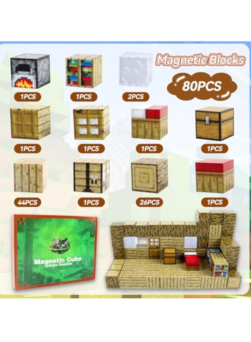 SOLARAE 80PCS Magnetic Blocks, Build Mine Magnet World Set, Magnetic Blocks Building, Magnetic Tiles, Magnetic Construction Cube Toys, Buildable Game Elements Gifts, STEM Montessori Sensory Toys for Toddlers - Image 2