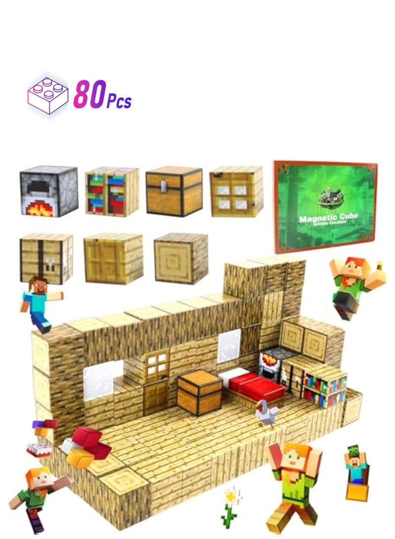 SOLARAE 80PCS Magnetic Blocks, Build Mine Magnet World Set, Magnetic Blocks Building, Magnetic Tiles, Magnetic Construction Cube Toys, Buildable Game Elements Gifts, STEM Montessori Sensory Toys for Toddlers - Image 1