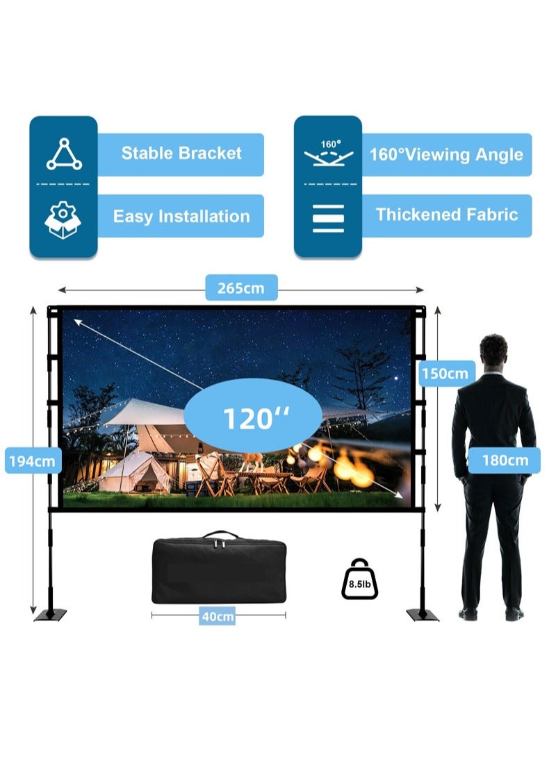 FlashHawk 120inch Portable Projector Screen and Stand - 16:9 4K HD Projections Screen with Carry Bag for Indoor Outdoor Home Theater Backyard Cinema Camping  - Image 2