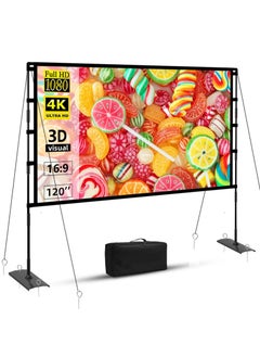 فلاشهوك شاشة عرض محمولة مقاس 120 بوصة مع حامل - شاشة عرض 4K HD 16:9 مع حقيبة حمل للمسرح المنزلي الداخلي والخارجي والسينما الخلفية والتخييم  - Image 1