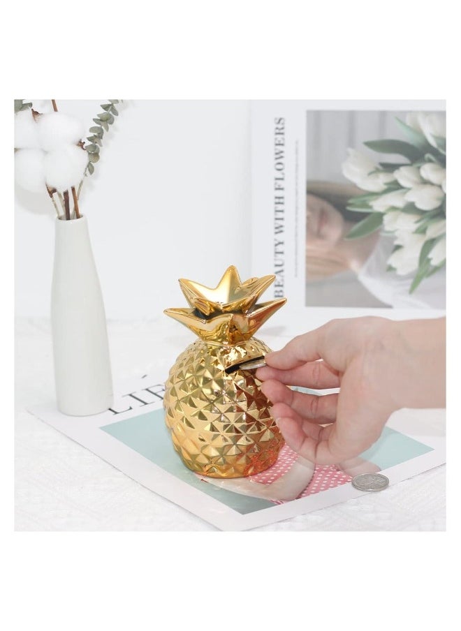 Generic - Gold Pineapple Coin Piggy Bank Decorative Ceramic Pineapples Shaped Cans  Girls Piggy Bank for Pineapple Theme Party Decor Girls Kid's Children Adults Birthday Gifts - Image 1