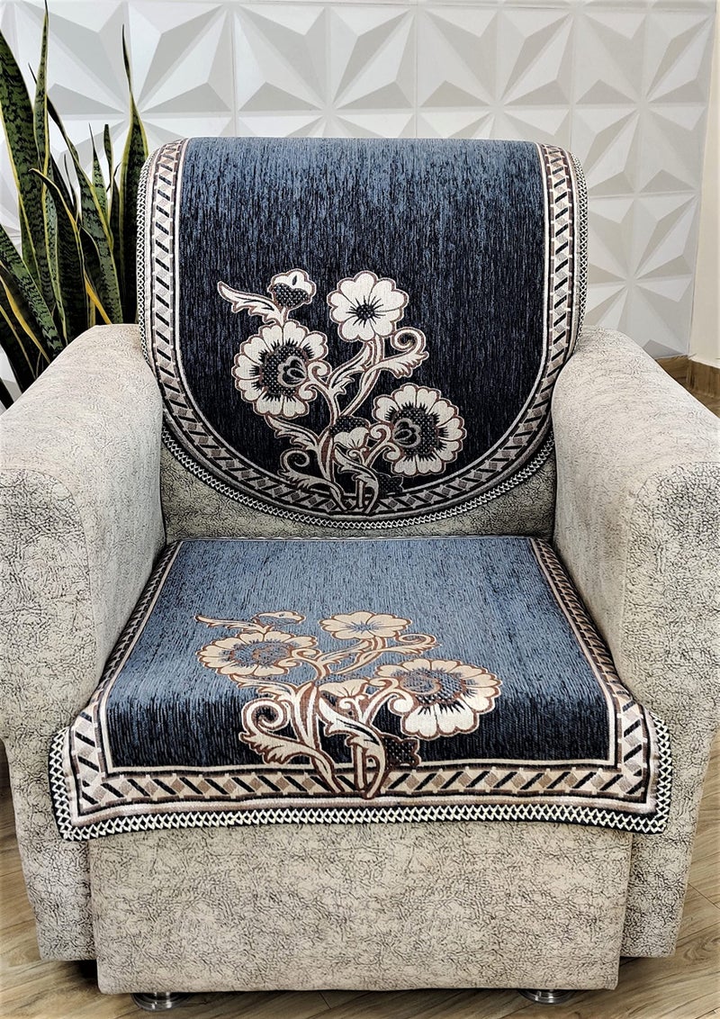 KREEVA Velvet Chenille Sofa Cover | for 5 Seater (3+1+1) Sofa | (Florida Grey_4, 6 Piece Set) | Sofa Slipcovers - Image 1