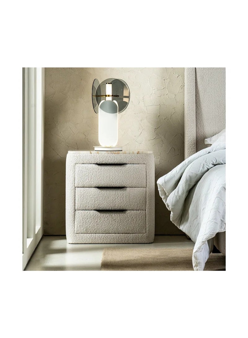SAPSA BEDDING Nightstand Three Drawer Marble Top MDF with Upholstered Fabric and Silver Handle - Image 2
