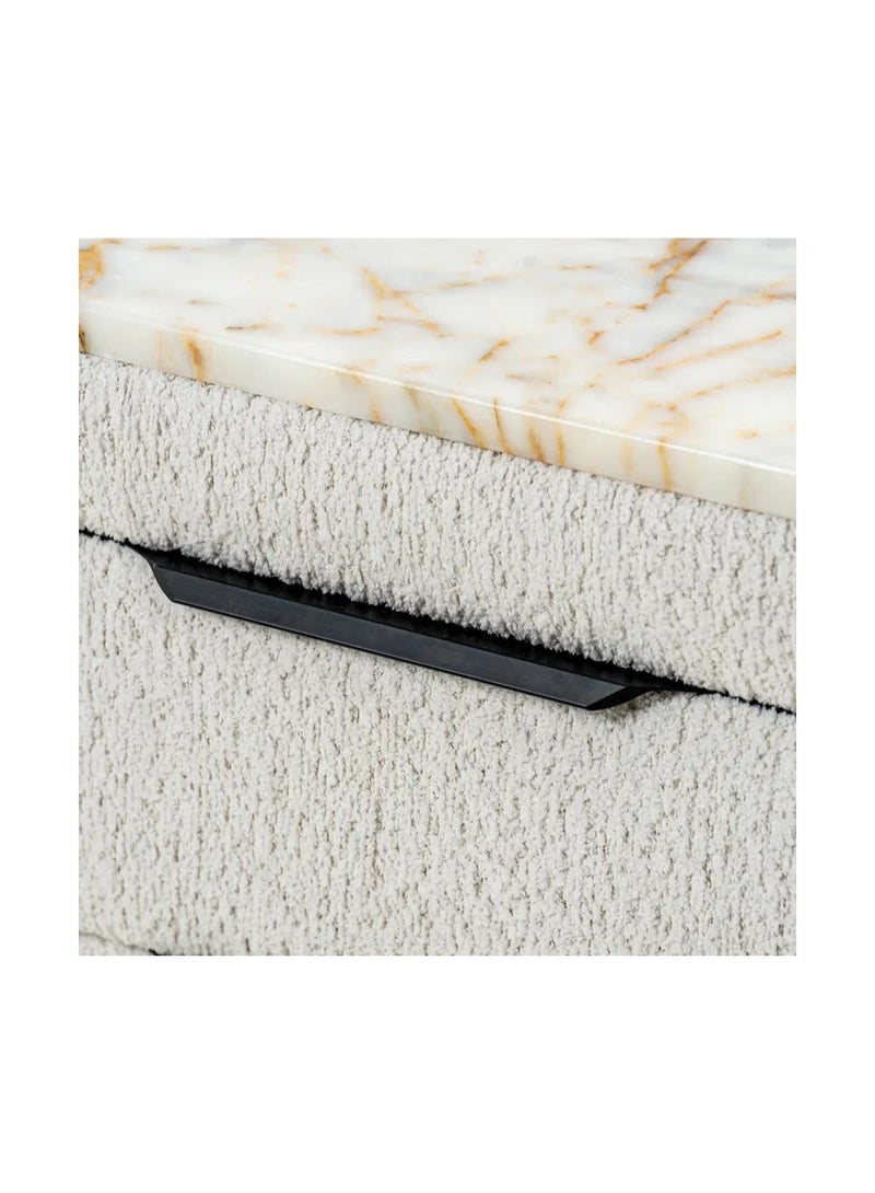SAPSA BEDDING Nightstand Three Drawer Marble Top MDF with Upholstered Fabric and Silver Handle - Image 4