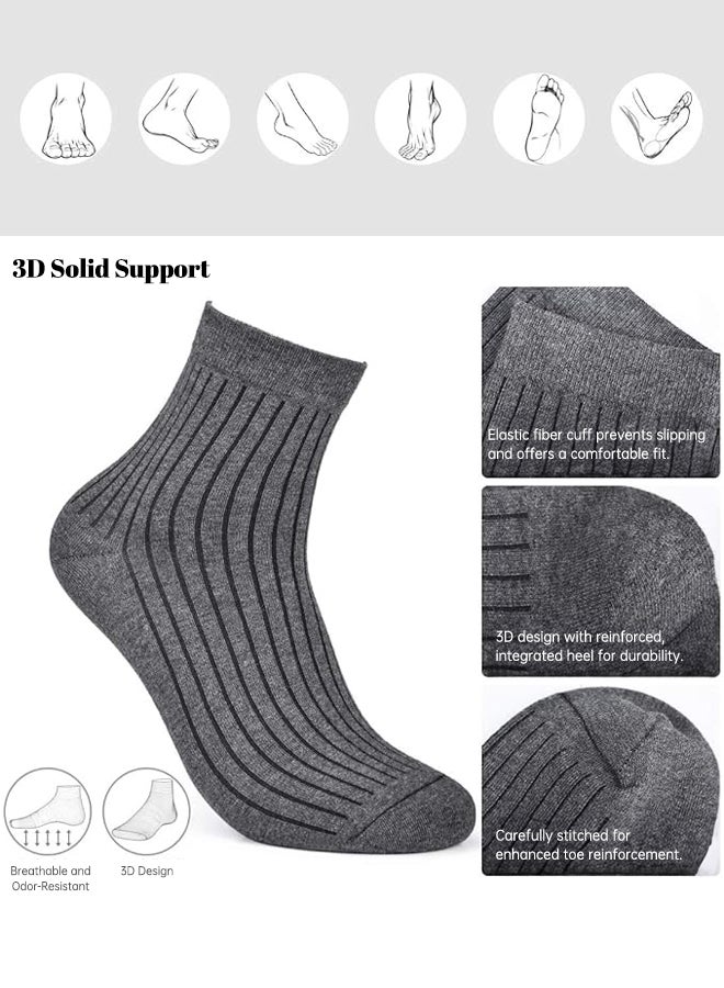 شبيلي جوارب رجالية من القطن الخالص بطول متوسط (Crew) بتصميم ضلوع عمودية، عبوة من 5 أزواج، ناعمة وماصّة للعرق وقابلة للتهوية ومتينة ولطيفة على البشرة بمرونة معتدلة، مناسبة للاستخدام اليومي والكاجوال والسفر والرياضة والعمل (رمادي) - Image 5