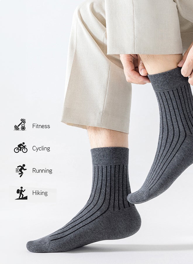شبيلي جوارب رجالية من القطن الخالص بطول متوسط (Crew) بتصميم ضلوع عمودية، عبوة من 5 أزواج، ناعمة وماصّة للعرق وقابلة للتهوية ومتينة ولطيفة على البشرة بمرونة معتدلة، مناسبة للاستخدام اليومي والكاجوال والسفر والرياضة والعمل (رمادي) - Image 3