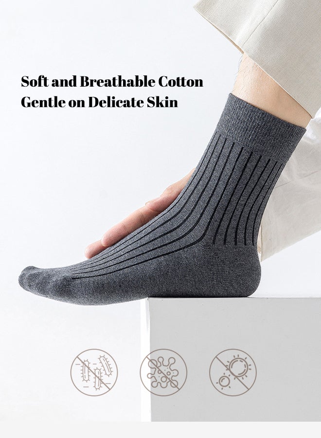 شبيلي جوارب رجالية من القطن الخالص بطول متوسط (Crew) بتصميم ضلوع عمودية، عبوة من 5 أزواج، ناعمة وماصّة للعرق وقابلة للتهوية ومتينة ولطيفة على البشرة بمرونة معتدلة، مناسبة للاستخدام اليومي والكاجوال والسفر والرياضة والعمل (رمادي) - Image 2