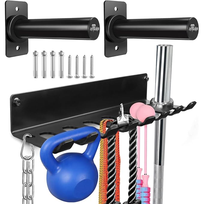 BRTGYM GYM RACK ORGANIZER, HOME GYM ACCESSORIES HANGER, WALL MOUNT HOOKS FOR OLYMPIC BARBELLS, ROW HANDLES, BATS OR TOOLS (E-BOOK INSTRUCTION INCLUDED) - Image 5