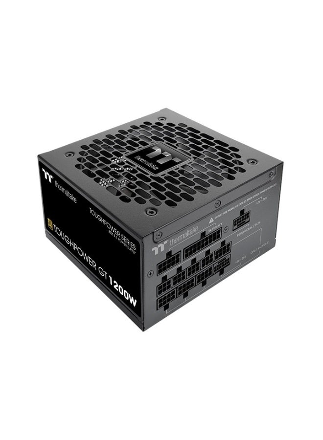 ثيرمال تيك مزود الطاقة توف باور GT 1200 واط ATX 3.1 بالكامل، معتمد 80 PLUS ذهبية، موصل GPU PCIe Gen 5.1 12+4 بن، مروحة هيدروليكية 120 مم مع وضع المروحة الذكي صفر، أسود | PS-TPT-1200FNFAGK-3 - Image 1