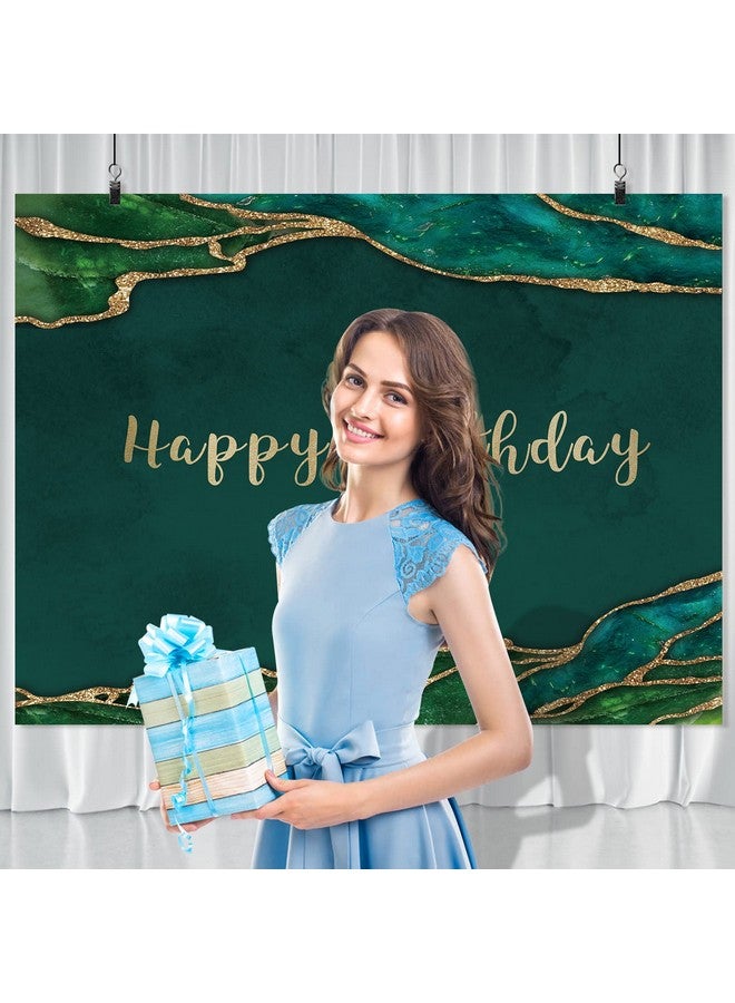 Rsuuinu Happy Birthday Backdrop Emerald Green And Gold Glitter Photography Background Birthday Party Banner For Women Man Cake Table Decor Favors Portrait Photo Studio Photobooth Props Supplies 7X5Ft - Image 4