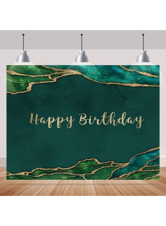 Rsuuinu Happy Birthday Backdrop Emerald Green And Gold Glitter Photography Background Birthday Party Banner For Women Man Cake Table Decor Favors Portrait Photo Studio Photobooth Props Supplies 7X5Ft - Image 2