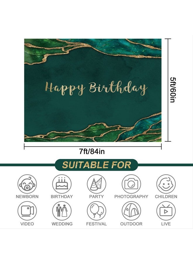 Rsuuinu Happy Birthday Backdrop Emerald Green And Gold Glitter Photography Background Birthday Party Banner For Women Man Cake Table Decor Favors Portrait Photo Studio Photobooth Props Supplies 7X5Ft - Image 5