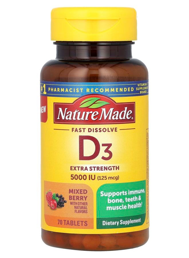 Nature Made Fast Dissolve D3 Extra Strength Mixed Berry 5000 IU (125 mcg) 70 Tablets 