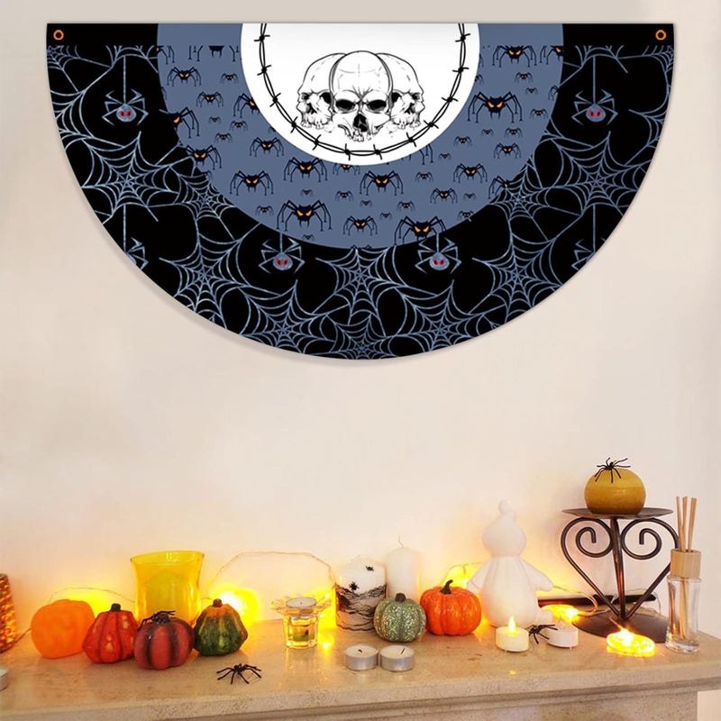 comfrt Halloween Bunting Flags Decor, Halloween Fan-Shaped Flag Hanging Flag, Halloween Decoration Half-Circle Flag, Halloween Ghost Flag for Garden Yard, 45x90cm - Image 2