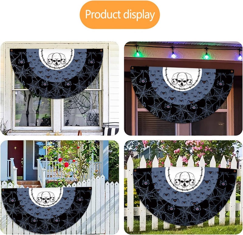 comfrt Halloween Bunting Flags Decor, Halloween Fan-Shaped Flag Hanging Flag, Halloween Decoration Half-Circle Flag, Halloween Ghost Flag for Garden Yard, 45x90cm - Image 5