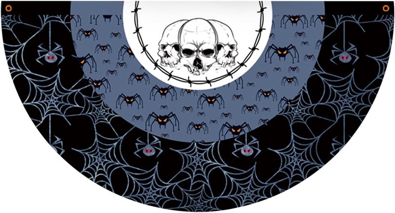 comfrt Halloween Bunting Flags Decor, Halloween Fan-Shaped Flag Hanging Flag, Halloween Decoration Half-Circle Flag, Halloween Ghost Flag for Garden Yard, 45x90cm - Image 1