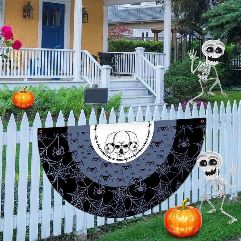 comfrt Halloween Bunting Flags Decor, Halloween Fan-Shaped Flag Hanging Flag, Halloween Decoration Half-Circle Flag, Halloween Ghost Flag for Garden Yard, 45x90cm - Image 4