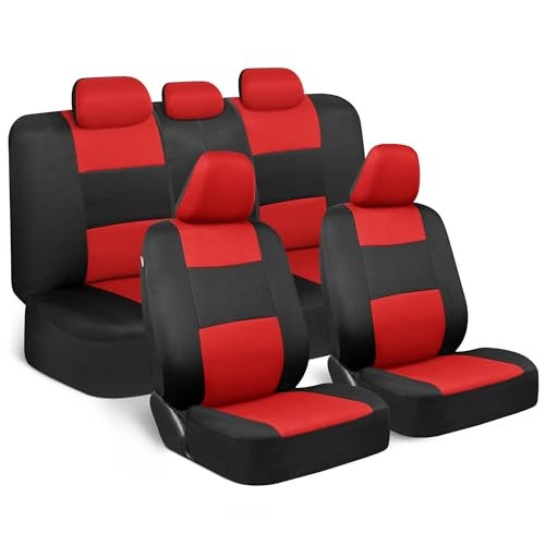 BDK PolyPro Red Car Seat Covers Full Set with 4-Piece Car Floor Mats - Two-Tone Seat Covers for Cars with Carpet, Interior Covers for Auto Truck Van SUV - Image 2