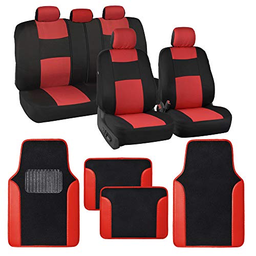 BDK PolyPro Red Car Seat Covers Full Set with 4-Piece Car Floor Mats - Two-Tone Seat Covers for Cars with Carpet, Interior Covers for Auto Truck Van SUV - Image 1