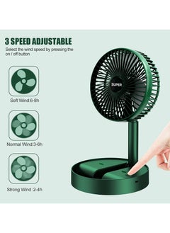 Super Portable Desk Fan, USB Rechargeable Foldable Desktop Fan, 3 Adjustable Wind Speeds for Office, Home and Outdoor (Green)  - Image 4