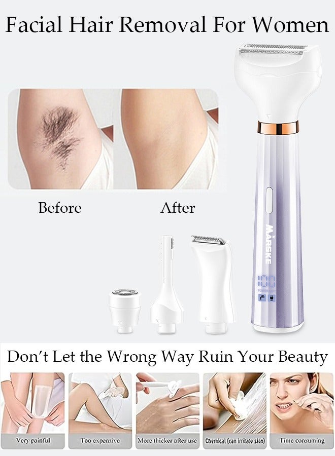 DUNISO 4 in 1 Painless Facial Hair Remover for Women, Mini Razor for Women, Precision Brow Trimmer, Rechargeable Facial Hair Removal, for Upper Lip, Chin, Eyebrow, Neck, Leg - Image 3