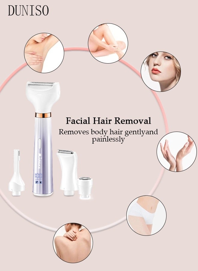 DUNISO 4 in 1 Painless Facial Hair Remover for Women, Mini Razor for Women, Precision Brow Trimmer, Rechargeable Facial Hair Removal, for Upper Lip, Chin, Eyebrow, Neck, Leg - Image 2