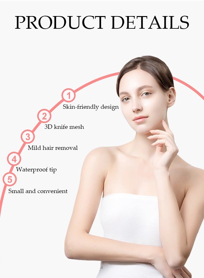 DUNISO 4 in 1 Painless Facial Hair Remover for Women, Mini Razor for Women, Precision Brow Trimmer, Rechargeable Facial Hair Removal, for Upper Lip, Chin, Eyebrow, Neck, Leg - Image 4