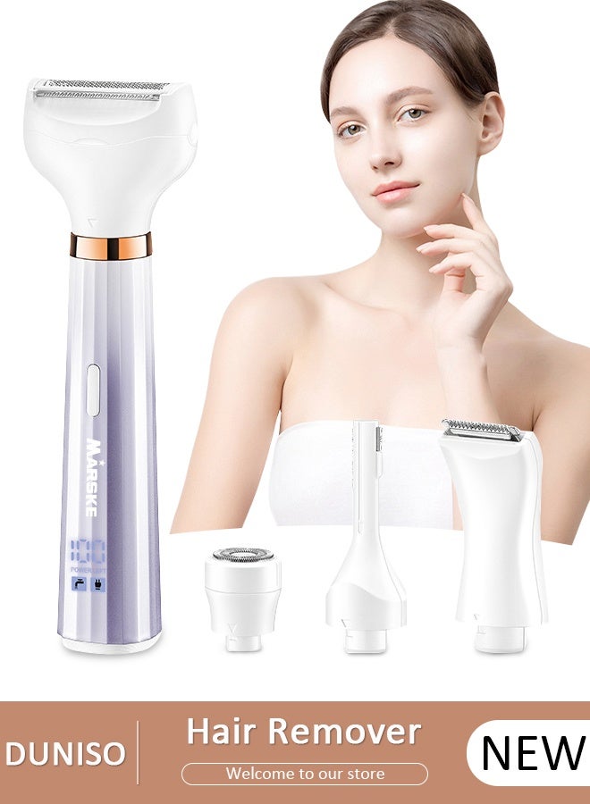 DUNISO أداة إزالة شعر الوجه 4 في 1 بدون ألم للنساء، ماكينة حلاقة صغيرة للنساء، أداة تشذيب الحواجب الدقيقة، إزالة شعر الوجه القابلة لإعادة الشحن، للشفة العليا والذقن والحاجب والرقبة والساق - Image 1