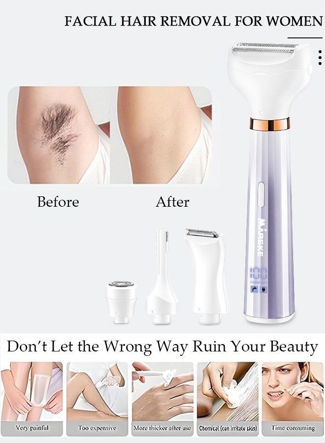 DUNISO أداة إزالة شعر الوجه 4 في 1 بدون ألم للنساء، ماكينة حلاقة صغيرة للنساء، أداة تشذيب الحواجب الدقيقة، إزالة شعر الوجه القابلة لإعادة الشحن، للشفة العليا والذقن والحاجب والرقبة والساق - Image 4