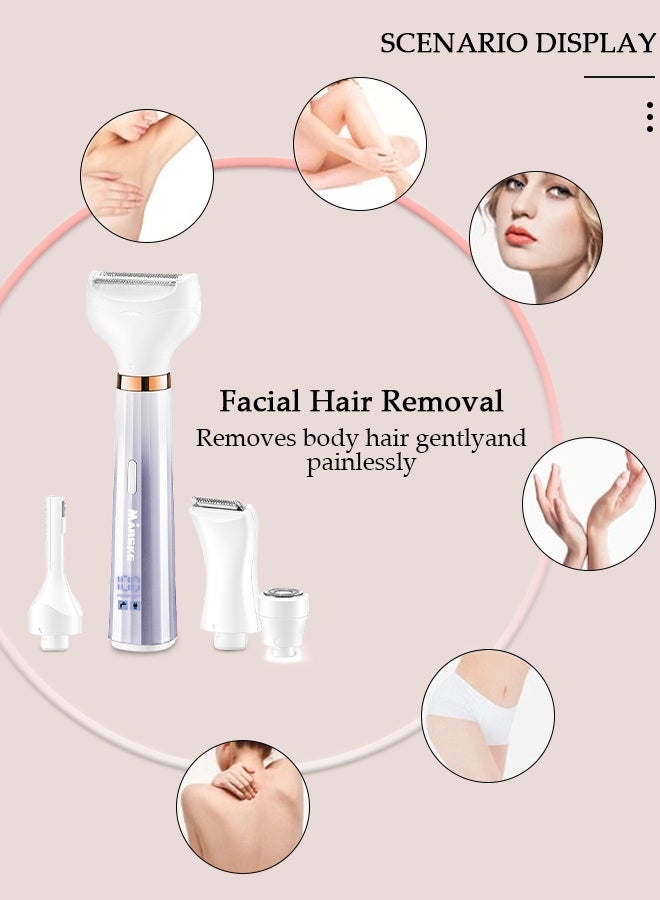 DUNISO أداة إزالة شعر الوجه 4 في 1 بدون ألم للنساء، ماكينة حلاقة صغيرة للنساء، أداة تشذيب الحواجب الدقيقة، إزالة شعر الوجه القابلة لإعادة الشحن، للشفة العليا والذقن والحاجب والرقبة والساق - Image 2