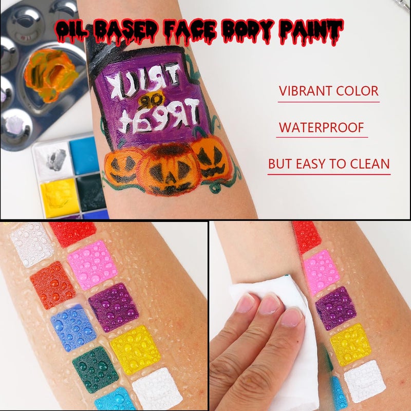 Bowitzki Halloween Makeup Special Effects Oil Face Body Paint Fake Blood Scar Wax Charred Ash Powder with Sponges Brush Halloween Party SFX Cosplay - Image 4