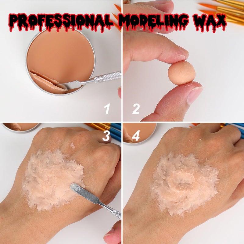 Bowitzki Halloween Makeup Special Effects Oil Face Body Paint Fake Blood Scar Wax Charred Ash Powder with Sponges Brush Halloween Party SFX Cosplay - Image 5