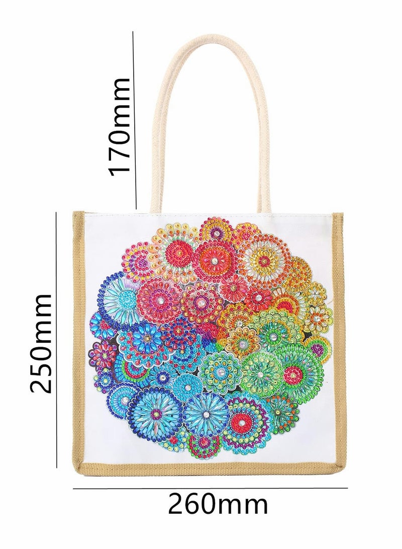 Diamond Painting Mandala Tote Bag - 5D Rhinestone DIY Cross Stitch Shopping Bag with Gem Art Design - Handmade Shoulder Bag for Women, Reusable Canvas Grocery Bag - Perfect Gift Option - Image 2