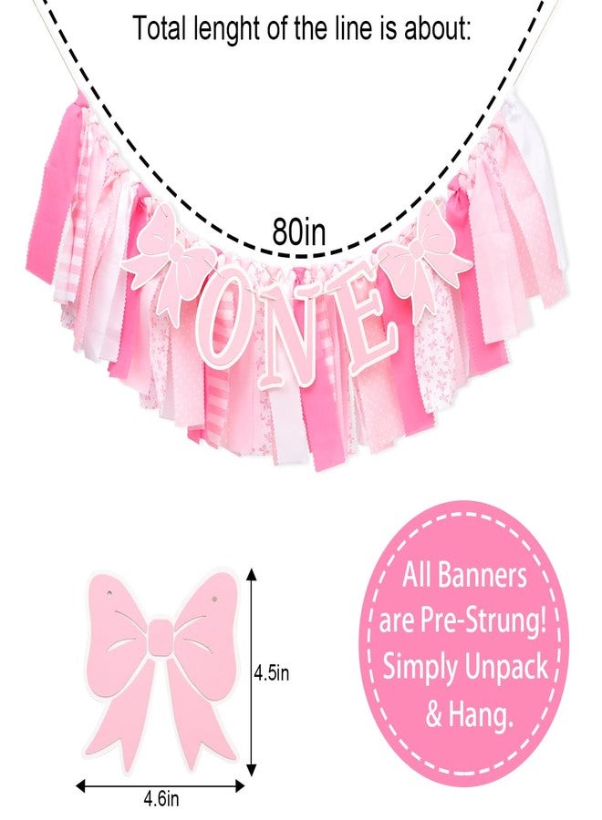 HIKLO Pink Bowknot High chair Banner - Bow One Birthday Banner, Pink White Bow Party Supplies, Girl First Birthday Decor, Coquette Themed Bow Tie Party Decoration - Image 2