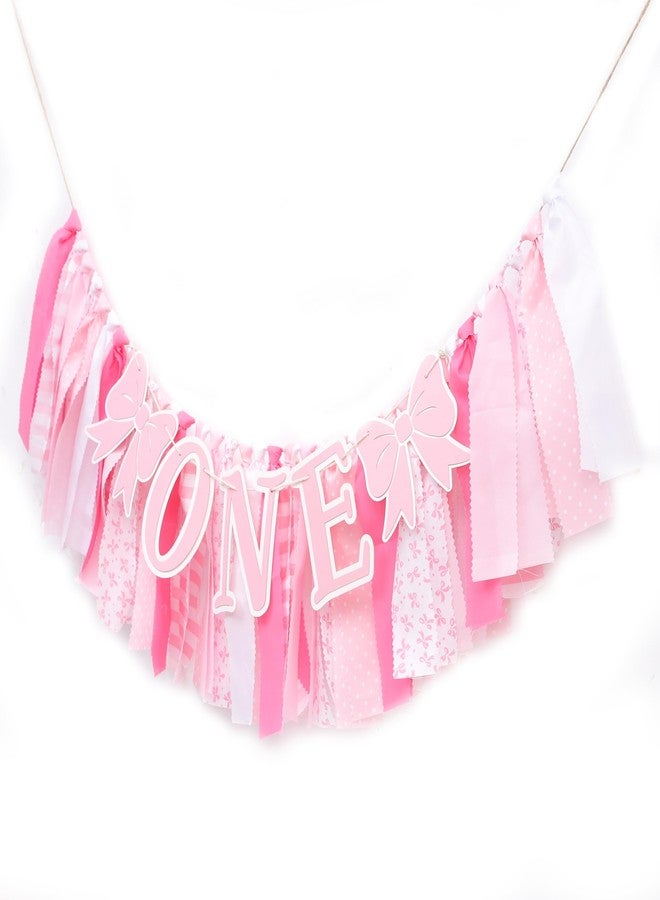 HIKLO Pink Bowknot High chair Banner - Bow One Birthday Banner, Pink White Bow Party Supplies, Girl First Birthday Decor, Coquette Themed Bow Tie Party Decoration - Image 1