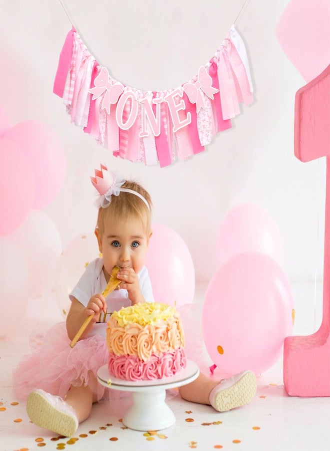 HIKLO Pink Bowknot High chair Banner - Bow One Birthday Banner, Pink White Bow Party Supplies, Girl First Birthday Decor, Coquette Themed Bow Tie Party Decoration - Image 3
