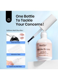 beetles Gel Polish Beetles Nail Glue Remover Glue 20ml for False Nails, Press on Nails Glue Remover for Fake Nail Tips Acrylic Nail Adhesive Remover with Cuticle Pusher, Not for Uv Gel Glue or Gel Polish  - Image 3