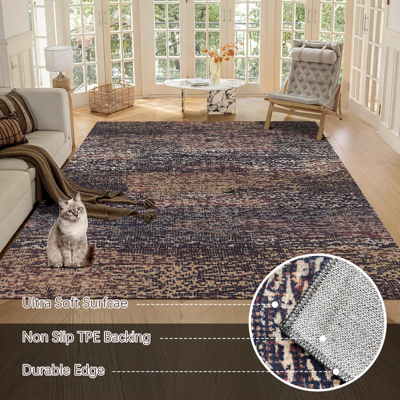 RUGSURE Washable Area Rug - 1/6 Thick - Stain & Water Resistant Non-Slip - Resistant Rug for Living Room, Bedroom, Nursery, Pet & Child Friendly, Vintage Charm Area Rugs (Rust, 5' x 7') - Image 5
