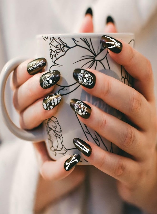 PH PandaHall 3pcs Gothic Skull Nail Stamper, 58 Patterns Horror Skeleton Flower Nail Stamping Plate Nail Art Stencils Stainless Steel Nail Image Plates for Nail Design Print Manicure Salon Halloween - Image 5