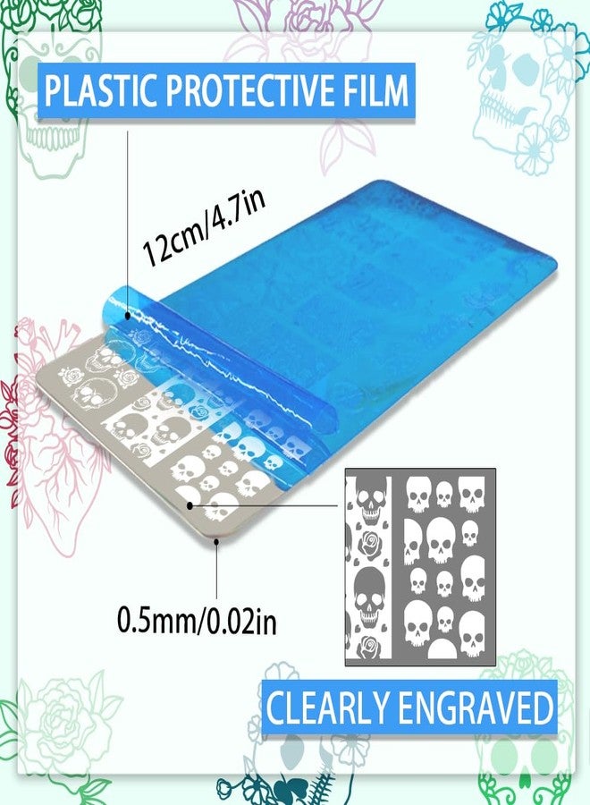 PH PandaHall 3pcs Gothic Skull Nail Stamper, 58 Patterns Horror Skeleton Flower Nail Stamping Plate Nail Art Stencils Stainless Steel Nail Image Plates for Nail Design Print Manicure Salon Halloween - Image 2