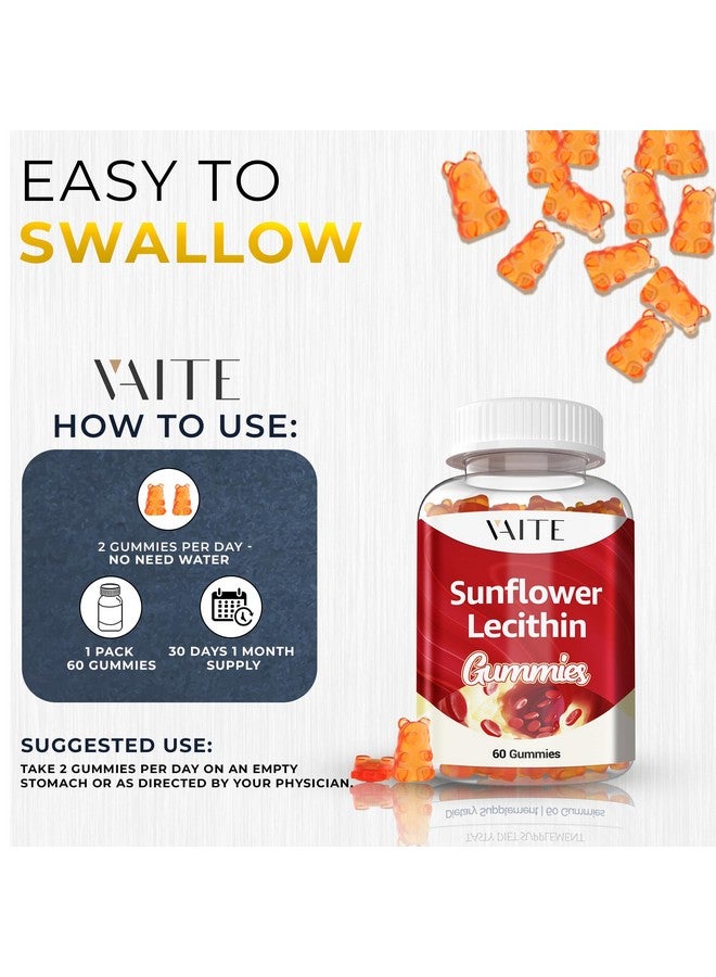 VAITE Sunflower Lecithin Extract Gummies 800mg - Vegan, Non-GMO, Soy-Free & Gluten-Free - Cognitive Health & Daily Nutrition - Easy-to-Digest, Plant-Based Wellness Chews for Adults - 60 Chewables - Image 4