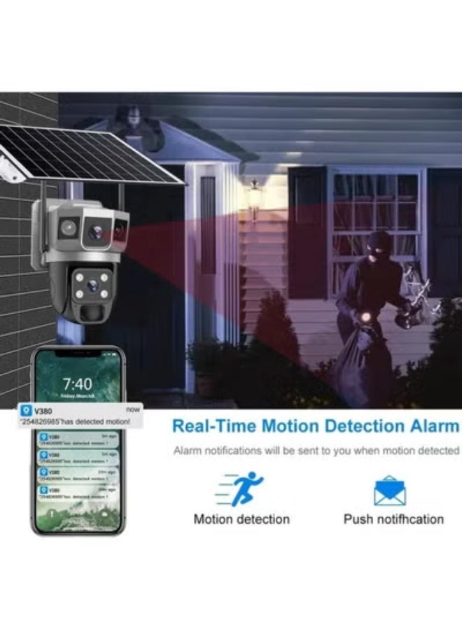 TIGER 6MP 3-Lens Solar Powered WiFi PTZ Camera with 360° Pan, AI Human Detection, Two-Way Audio, Motion Alerts, Night Vision, Weather-Resistant Build, and Solar Panel for Continuous Outdoor Security Monitoring - Image 3