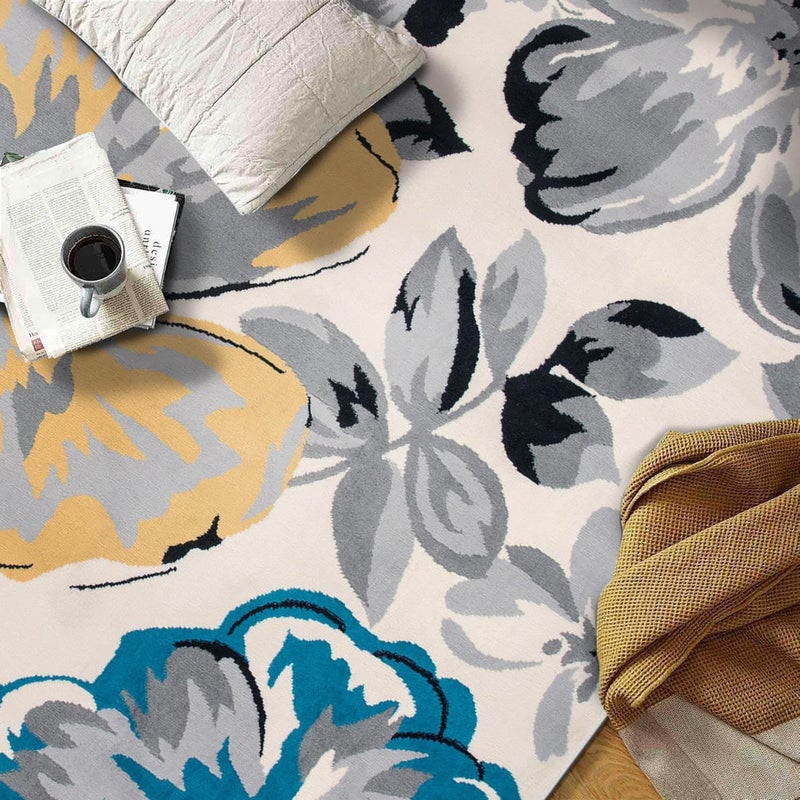 Rugshop Modern Floral Design for Living Room,Bedroom,Home Office,Kitchen Non Shedding Area Rug 7'6" X 9' 5" Cream - Image 4