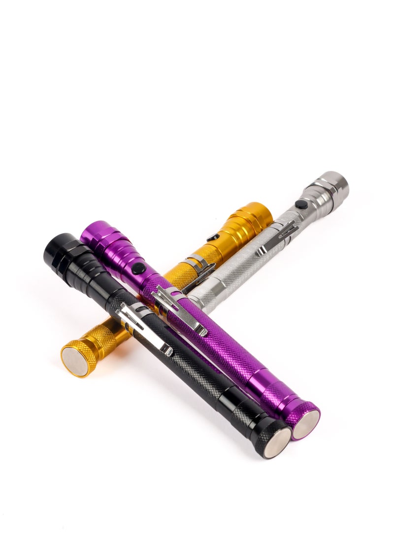 LUSTER 4pc Extendable led flashlight with hanging clip and strong magnetic base multiple colors - Image 1