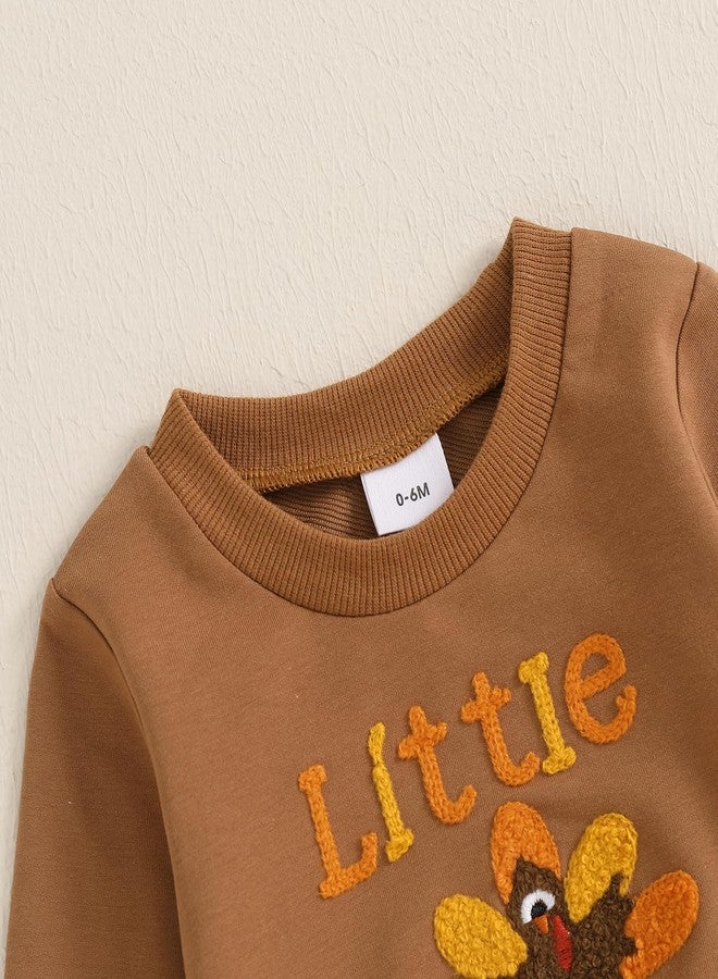 Mobbdow Toddler Baby Boy Girl Thanksgiving Outfit Little Turkey Embroidery Crewneck Sweatshirt and Pants Set 2Pcs Fall Outfit (Brown, 2-3 Years) - Image 4