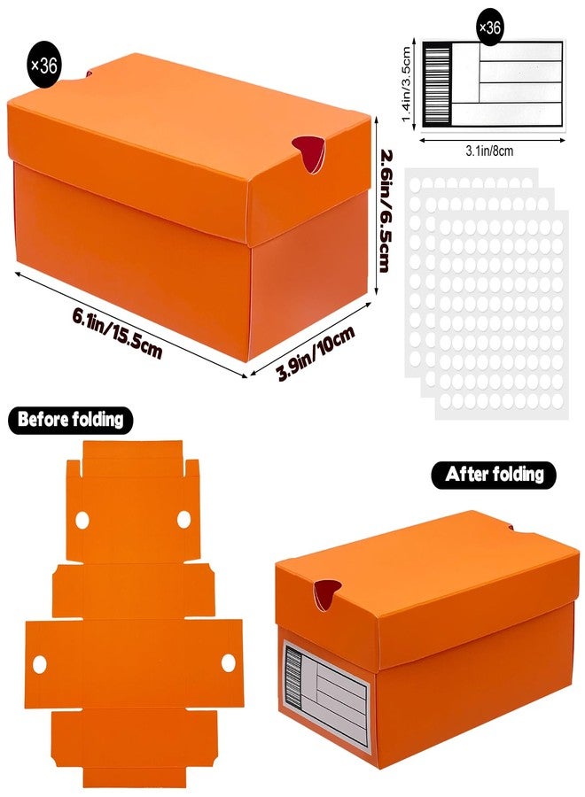 Foxtell 36 Pack Mini Sneaker Boxes for Party Favors 6.1 x 3.9 x 2.6 Inch Mini Shoe Gifts Boxes for Candies Cookies Snacks Sports Small Gift Case with Label for Wedding, Holiday, Birthday Party Favor (Orange - Image 2