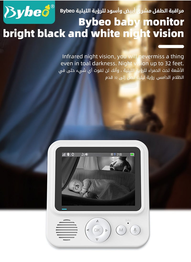 Bybeo - Upgrade Baby Monitor, 2.5 Inch LCD Display Baby Camera Monitor with Camera and 2-Way Audio, Ultra-Clear Night Vision, Temperature Sensor and 8 Lullabies, Ideal for Baby/Elderly/Pet - Image 1