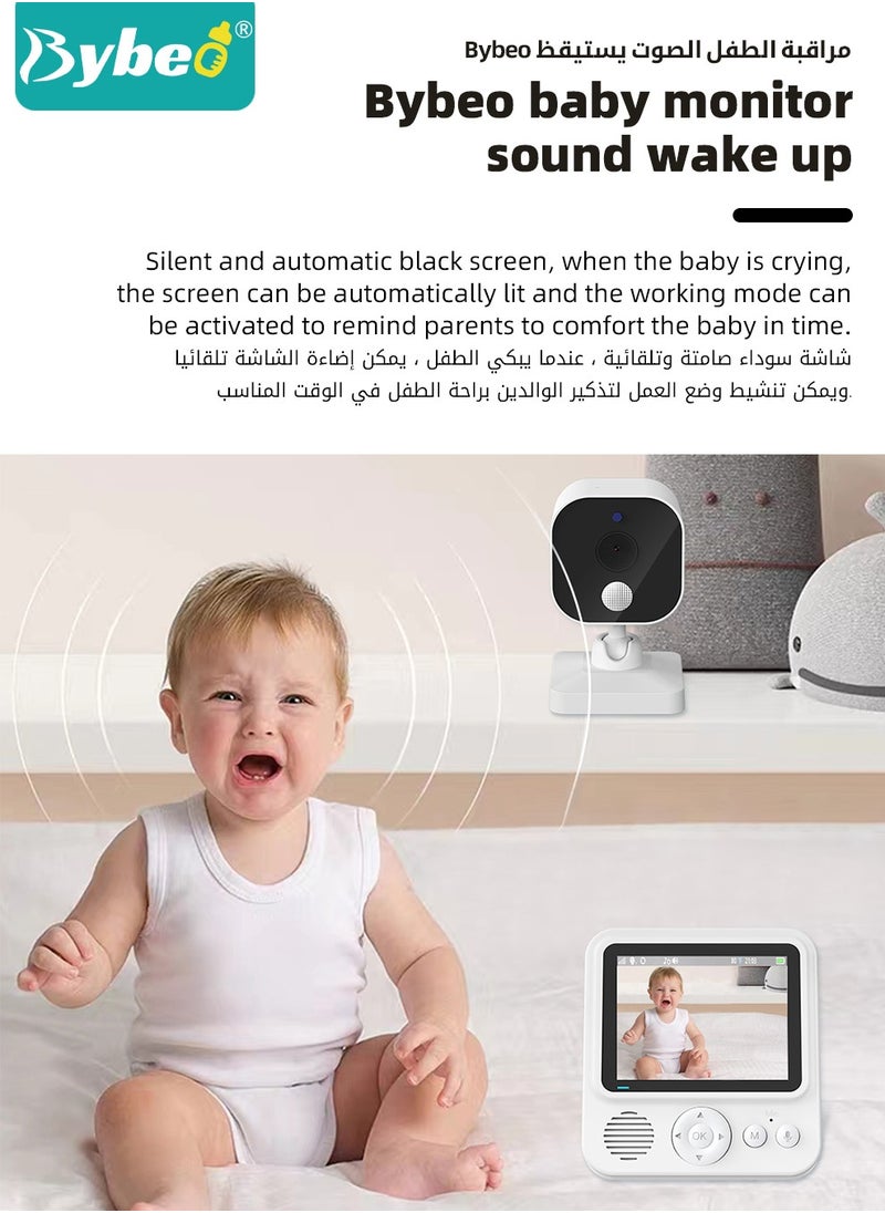 Bybeo Upgrade Baby Monitor, 2.5 Inch LCD Display Baby Camera Monitor with Camera and 2-Way Audio, Ultra-Clear Night Vision, Temperature Sensor and 8 Lullabies, Ideal for Baby/Elderly/Pet  - Image 4